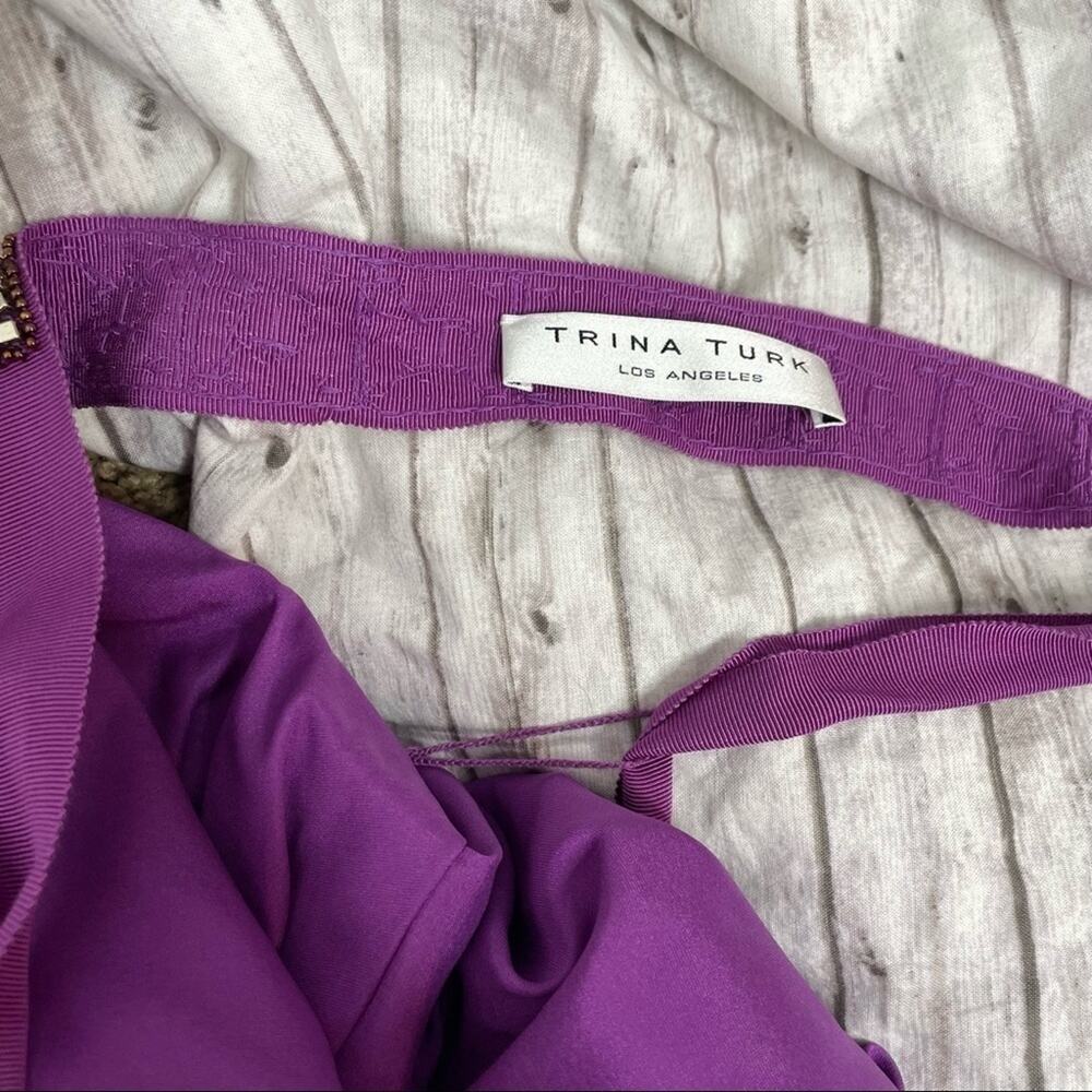 TRINA TURK Silk Dress Womens Size 8 One Shoulder Beaded Belted Mini Party Purple - Picture 9 of 11